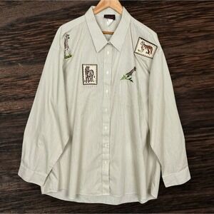 VTG PGB Embroidered Safari Animals Striped Tunic Top Womens 3X  Button Up Jungle